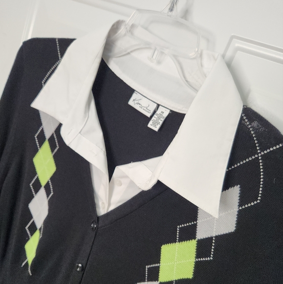 Kim Rogers Shirt Sweater White Black and Chartreuse  Plus Size 3X - Picture 2 of 5
